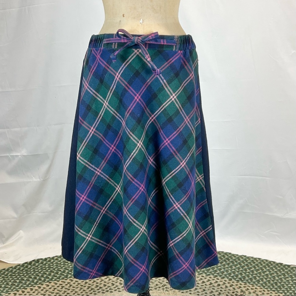 VINTAGE tartan plaid wool skirt midi‎ drawstring elastic waist dark academia 80s - Picture 6 of 9